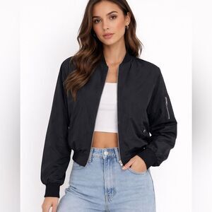 36 Point 5 Bomber Jacket Black Classic Casual Zipper SZ L